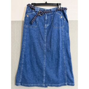 Vtg Blue jean Skirt Womens 12 Petite A-Line Belted Cottagecore boho minimalist